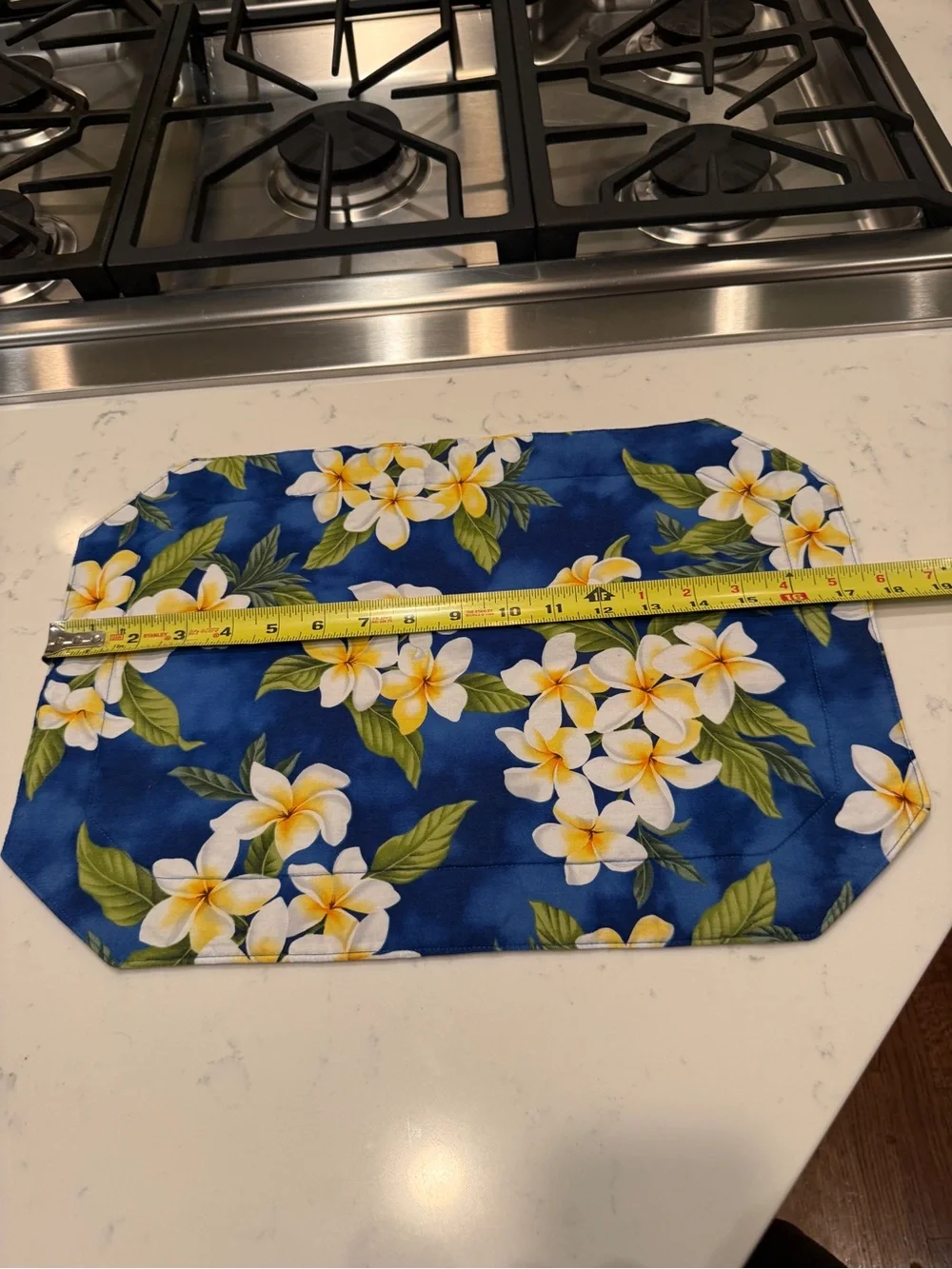 Tropical Plumeria Floral Reversible Quilted Placemats Blue Set of 4